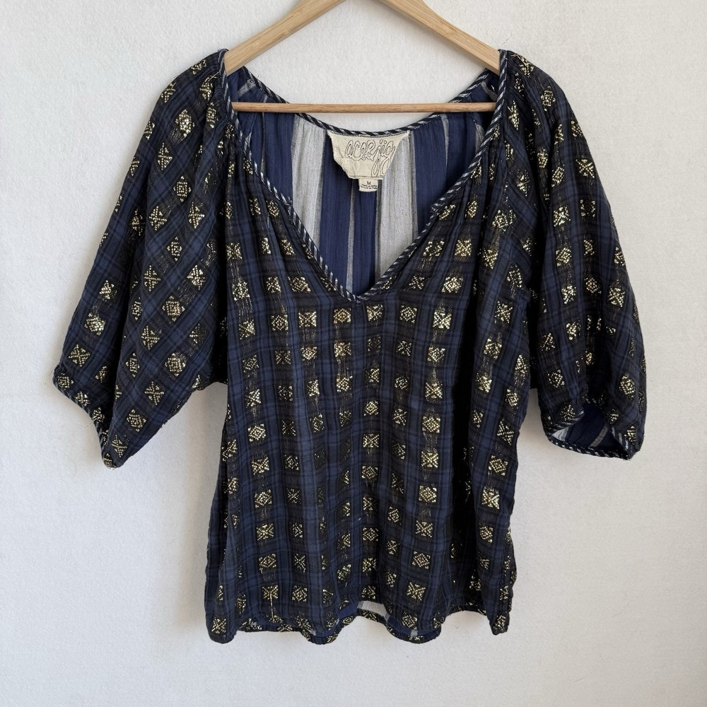 Ace&Jig Meadow V Neck Top Medium Metallic Boho Cotton READ